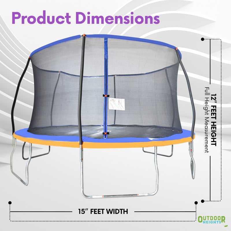 Outdoor Heights Trampoline with Safety Enclosure - Trampoline with Net, Easy Assembly, Spring Cover, Trampoline for Kids