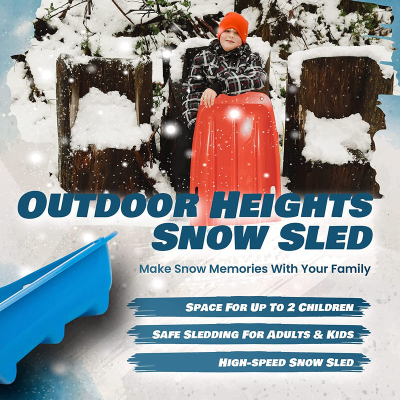 Outdoor Heights Snow Sled, Large Plastic Toboggan Sleds, Snow Slider for Winter Sledding with Attached Pull Rope for Kids and Adults